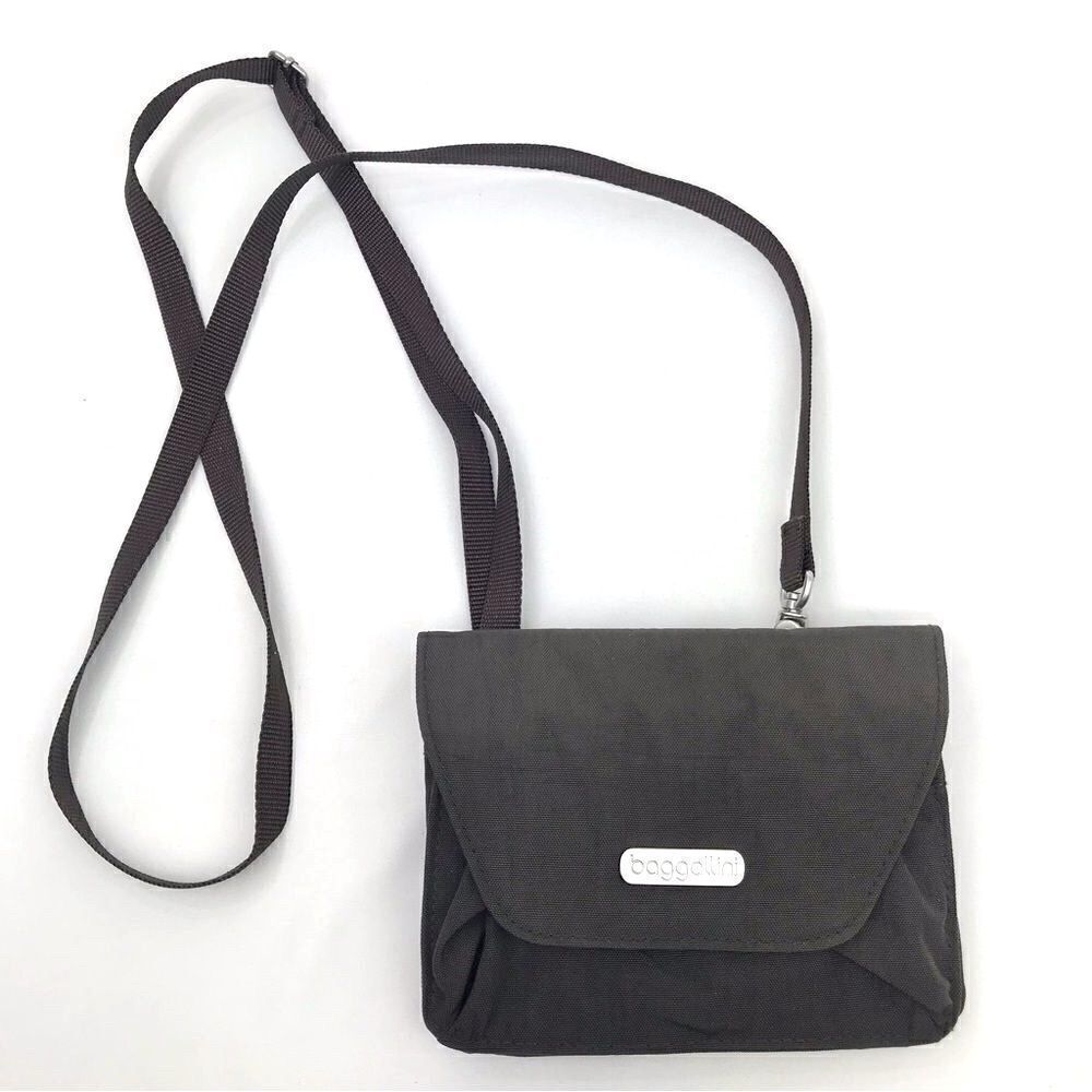 Baggallini Dark Brown Nylon Crossbody Travel Wallet Mini Bag
